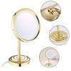 Standing LED Makeup Mirror with Light and 3X/5X/7X/10X Magnification, 8 Inch Brass Countertop Shaving Vanity Cosmetic Mirrors with Switch and Plug,Gold,10X view 3