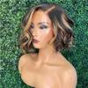 1B/27 Ombre Short Bob Wavy Human Hair Lace Front Wigs HD Invisible 13X6 Lace Frontal Human Hair Wigs Pre Plucked Bleached Knots Baby Hair Glueless Short Body Wave Wigs For Black Woman 12 Inch view 1