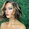 1B/27 Ombre Short Bob Wavy Human Hair Lace Front Wigs HD Invisible 13X6 Lace Frontal Human Hair Wigs Pre Plucked Bleached Knots Baby Hair Glueless Short Body Wave Wigs For Black Woman 12 Inch view 4