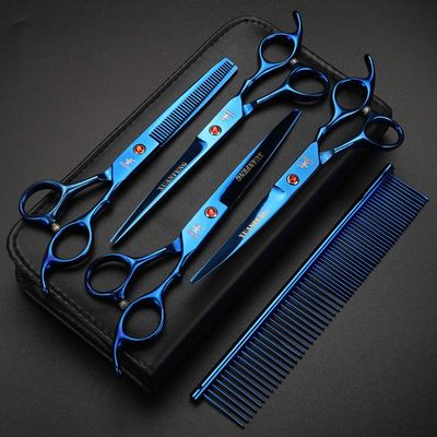 Hair Cutting Scissors, Professional pet Beauty scissors, 7-inch scissors/curved scissors shears / 6.5-inch thinning scissors + holster/kit BY ZZYY (Color : Set)