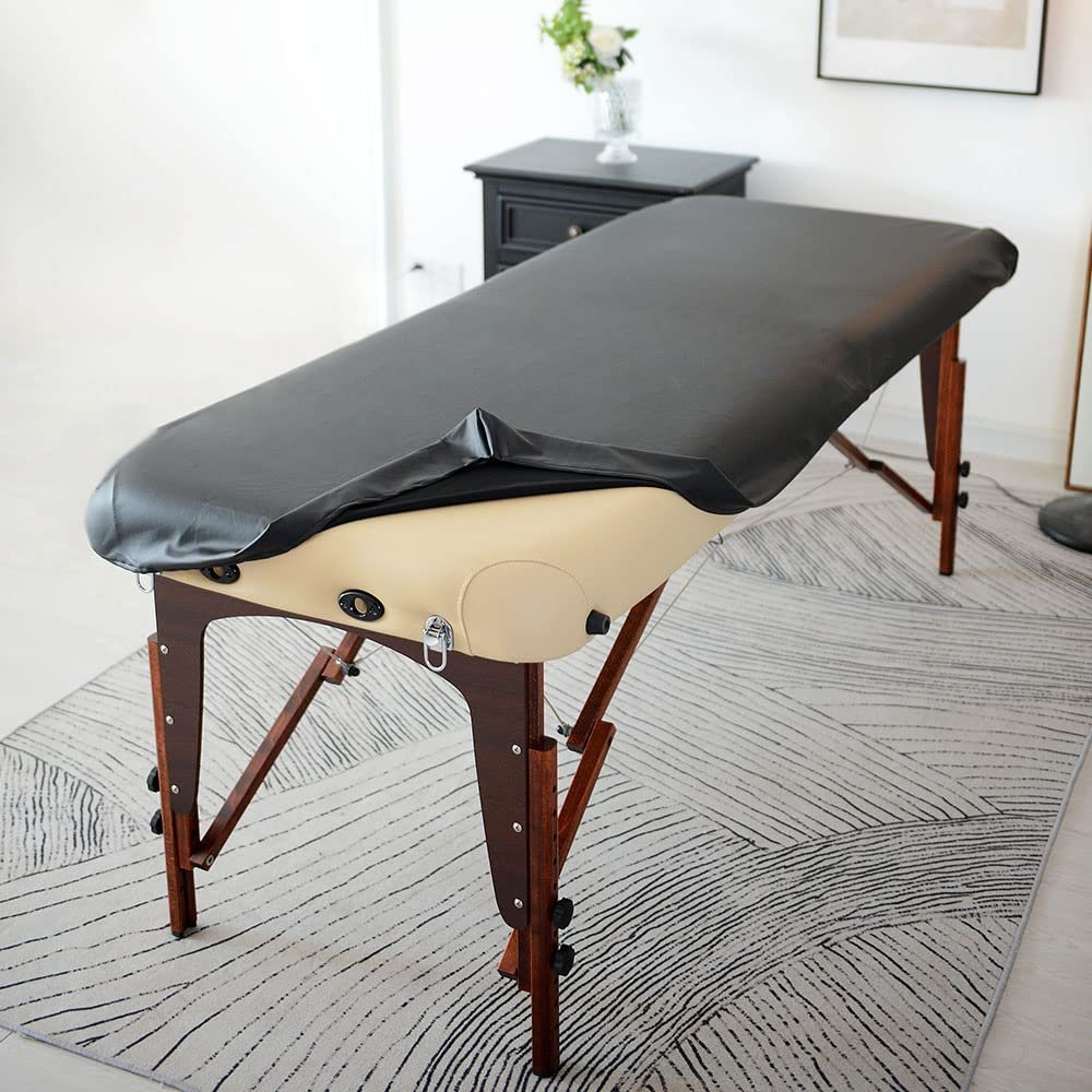 ARTABLE Massage Table Protection Cover Universal Fabric Fitted PU Vinyl Leather Bed Sheet Tables 28-32" Wide Fits Round&Square Corner Tables 1 Count (Black)