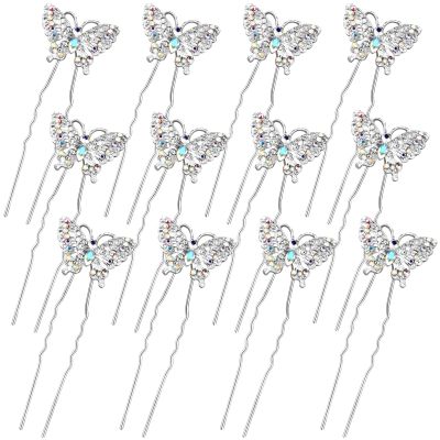 12 Pieces Butterfly Hair Pin Butterfly Hair Clips Crystal Pearl Hair Clips Bridal Wedding Hair Pins Bride Headwear Hair Accessories for Women(Elegant Style)