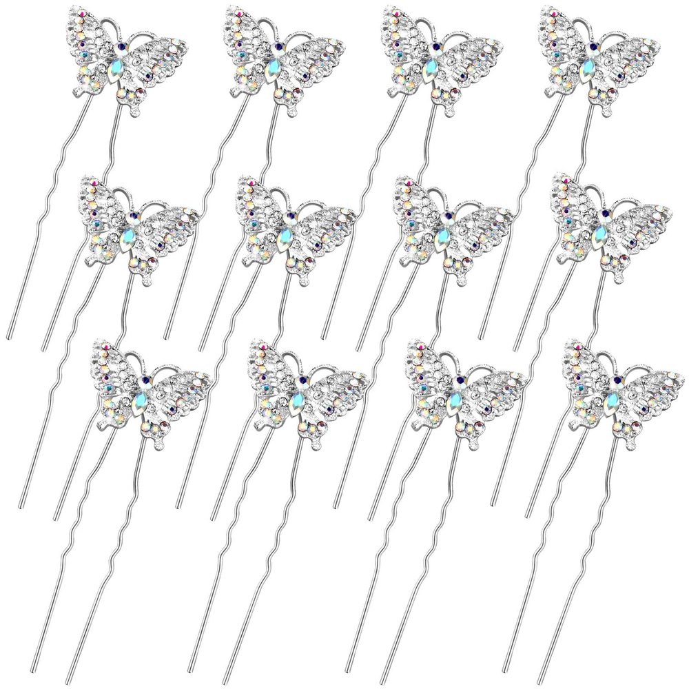 12 Pieces Butterfly Hair Pin Butterfly Hair Clips Crystal Pearl Hair Clips Bridal Wedding Hair Pins Bride Headwear Hair Accessories for Women(Elegant Style)