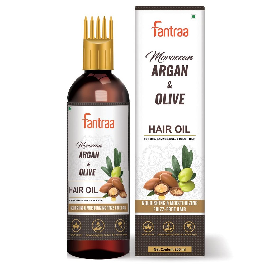 Fantraa Moroccan Argan Hair Oil with Olive and Jojoba oil For Dry, Damage, Dull and Rough Hair Oil (200 ml)