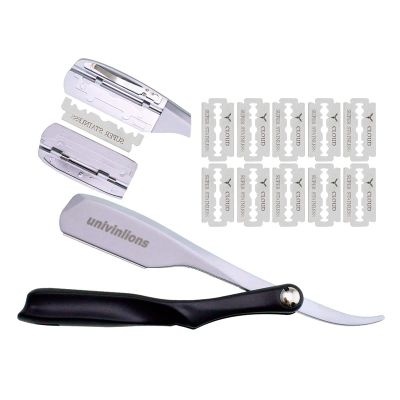 10 Blades+Straight Edge Razor Manual Shaver Beard Removal Single Edge Blades Barber Shaver Face Underarm Body Eyebrow Hair Removal Throat Shavette