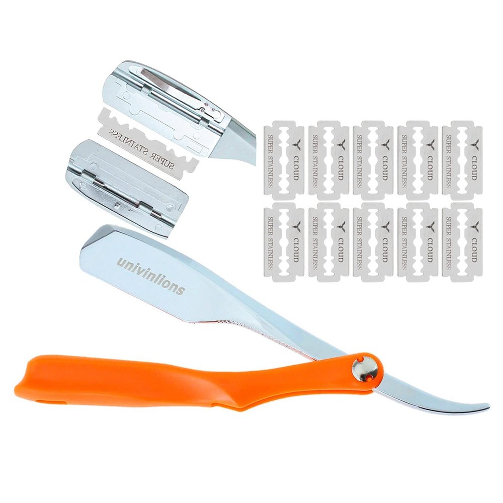 10 Blades+Professional Straight Edge Razor Beard Removal Single Edge Blades Barber Shaver Face Underarm Body Eyebrow Hair Removal Throat Shavette
