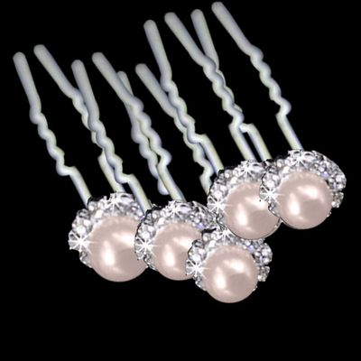 Trimming Shop Stainless Steel Hair Pins with Pink Pearl, Crystals and Silver Plated, Flower Design for Wedding Bridal, Proms, Women Fashion Accessory, 20pcs