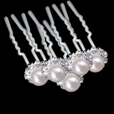 Trimming Shop Stainless Steel Hair Pins With White Pearl, Crystals and Silver Plated, Flower Design For Wedding Bridal, Proms, Women Fashion Accessory, 20pcs