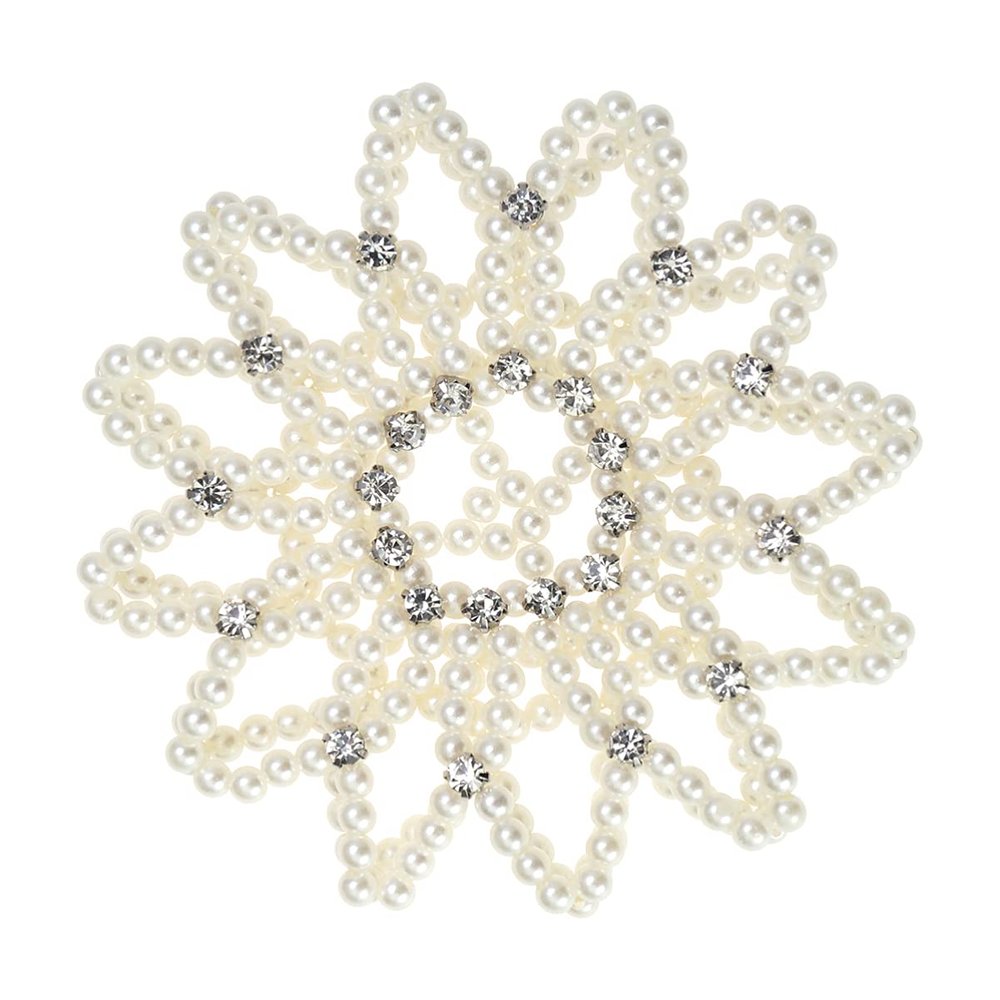 Uonlytech Elegant Pearl Hair Snood Net Bun Hair Nets for Parties Performances Sports