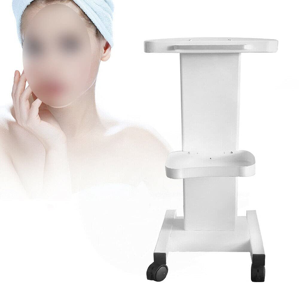 Beauty Salon Rolling Trolley Stand, White Salon Serving Trolley Cart Stand for Beauty Instrument, 99lbs Load Bearing Beauty Machine Tray Rolling Cart with Tabletop and Shelf