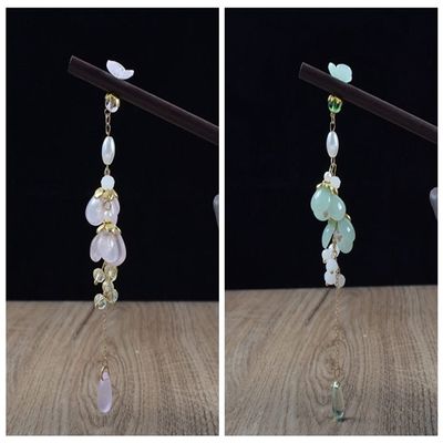 Hair Sticks Wooden 2Pcs Set,Chinese Hair Stick Retro Hair Chopsticks Glazed Plum Blossom Pearl Tassel Wood Hair Sticks Handmade Ancient Hairpin Stick Hair Accessories for Women Mom Sister,Pink Gree