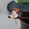 Hairpin Sticks 2Pcs Set,Wooden Hair Stick for Long Hair Retro Hair Chopsticks for Women Glazed Exquisite Flower Tassel Wood Hairsticks Handmade Elegant Hair Accessories for Party Dialy Life,Red Pin view 1