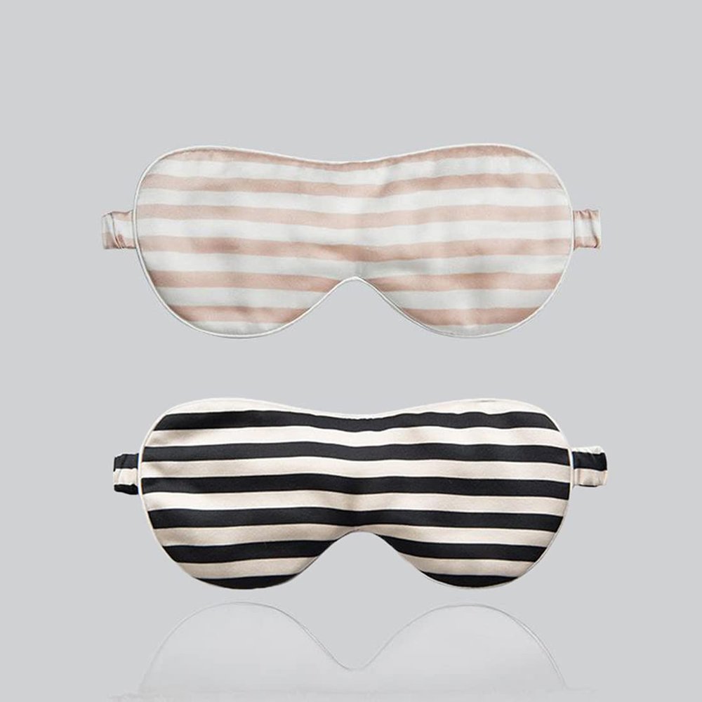 2 Pcs, Silk Sleep Mask, 100% Silk 19 Momme Stripe Sleeping Eye Mask, Anti-Aging, Prevent Eye Wrinkles, Comfortable Elastic Band Without Tightness, Enter Deep Sleep Quickly