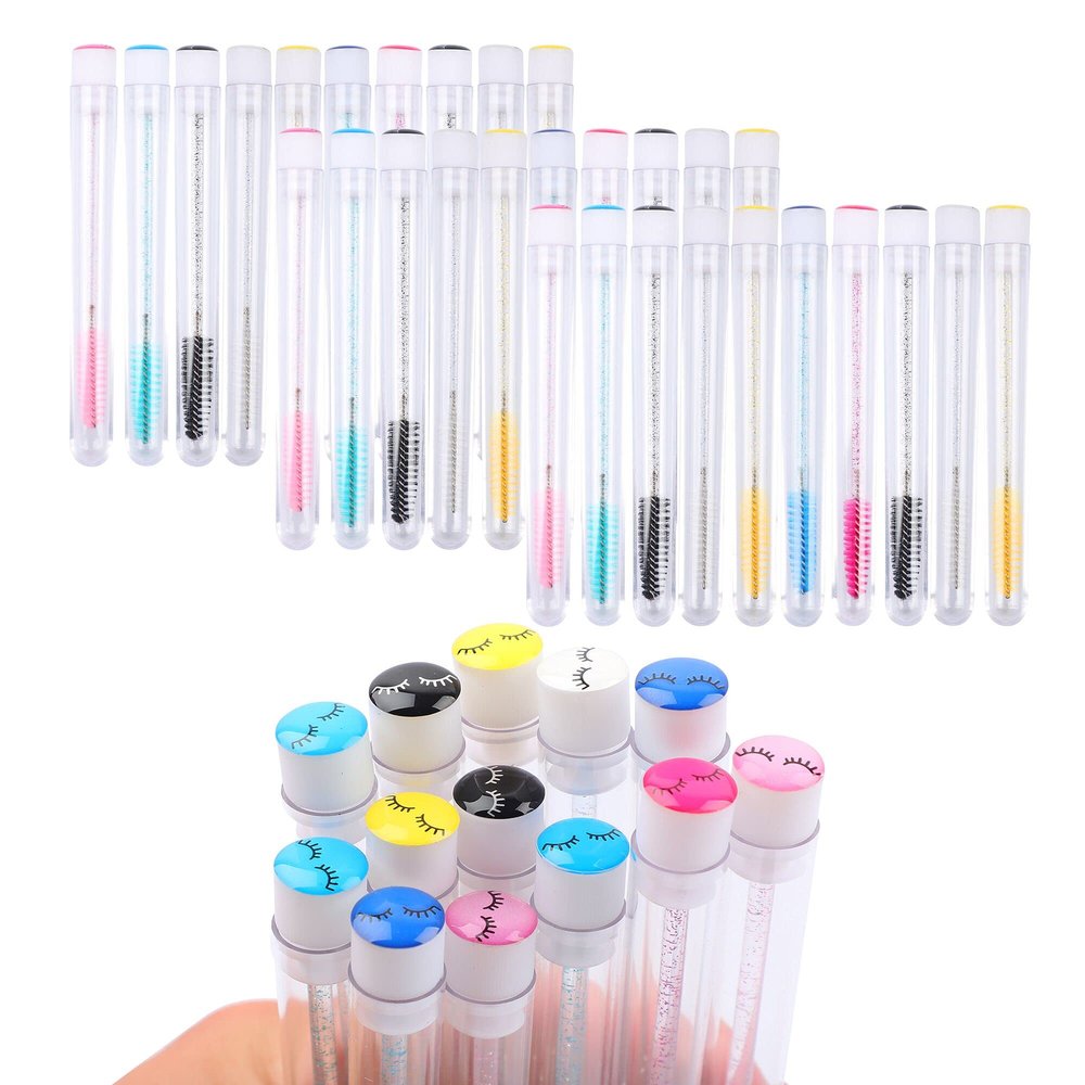 50 Pcs Disposable Mascara Brushes Diamond Eyelash Spoolies Makeup Brush Mascara Wand in Sanitary Tube Lash Supplies (Mix) 