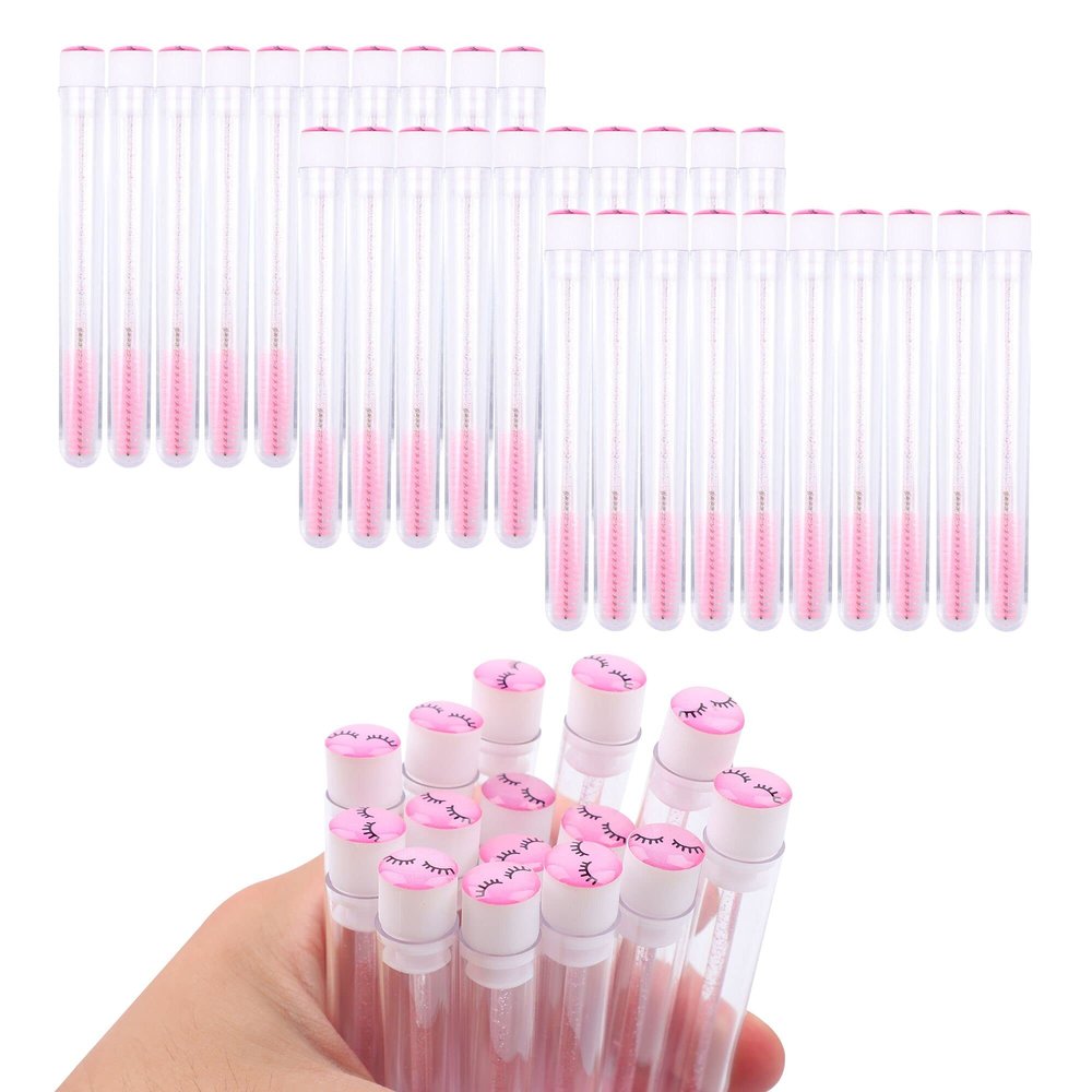 50 Pcs Pink Lash Disposable Mascara Brushes Diamond Eyelash Spoolies Makeup Brush Mascara Wand in Sanitary Tube Lash Supplies 