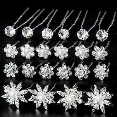40 Pieces Bridal Hair Pins, Clips and Barrettes with Crystal Pearl Flowers, Women's Proms Hair Jewelry Accessories, Gift Stocking Stuffers for Girls