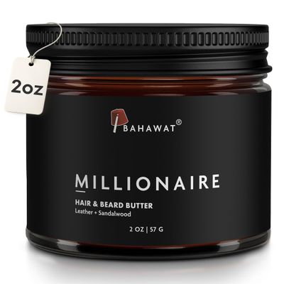BAHAWAT Hair & Beard Butter for Men Leave-in Conditioner - Leather & Sandalwood scent - Strengthen & Soften Made in USA -Organic Natural Ingredients | The Best Beard Butter - 2 oz.