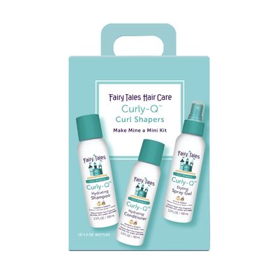 Fairy Tales Curly Q Hydrating Kids Shampoo, Conditioner, and Styling Spray Gel -Travel Kit- Paraben, Sulfate, Gluten, and Nut Free - For All Curl Types Including Multi Cultural Hair 3.3oz (3 Pack)
