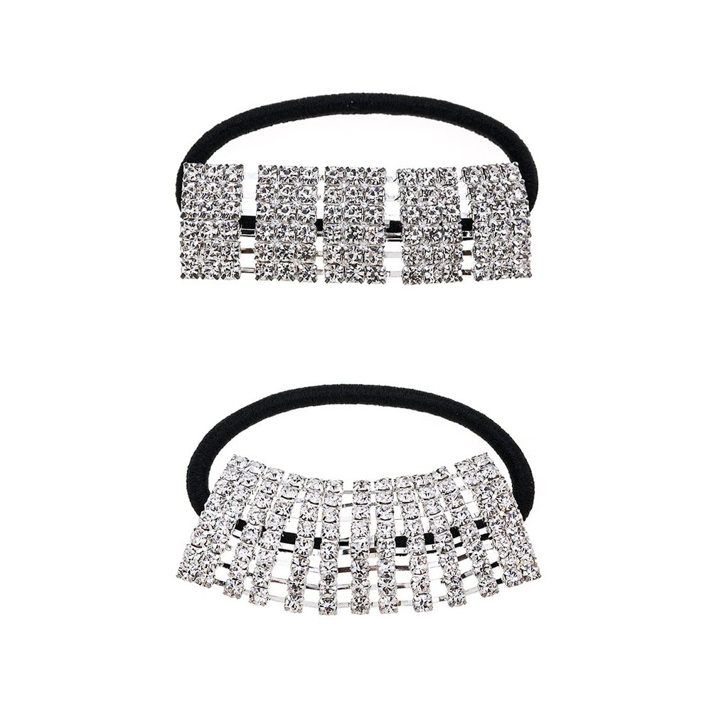 Xiwstar 2Pcs Crystal Elastic Hair Ties Sparkling Rhinestone Ponytail Holder Scrunchies Stretchy Hair Band for Women Girls