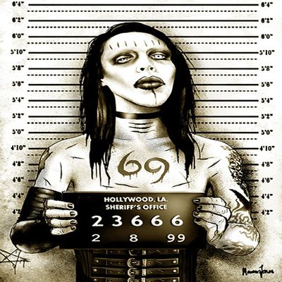 MM by Marcus Jones Marilyn Manson Mugshot Tattoo Unstretched Canvas Art Print