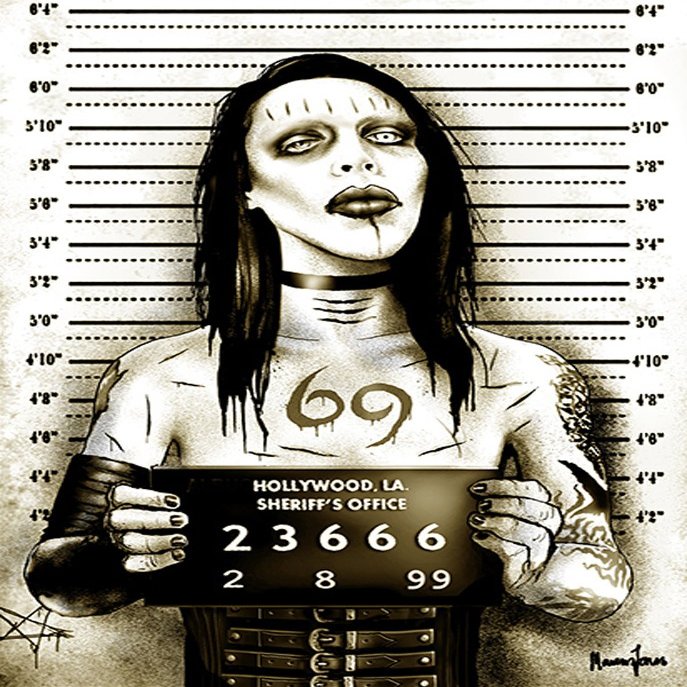 MM by Marcus Jones Marilyn Manson Mugshot Tattoo Unstretched Canvas Art Print