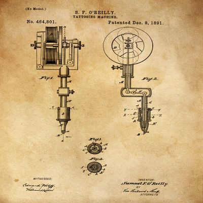 1891Tattoo Machine Patent 11 X 14" Photo Print