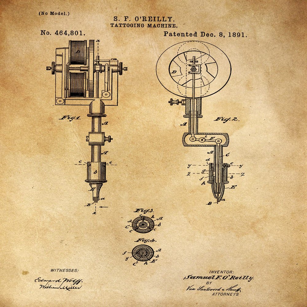 1891Tattoo Machine Patent 11 X 14" Photo Print