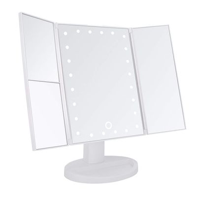 24LED Magnifier Makeup Mirror. 2 Sides 1X Magnification Mirror 1 Side 2X Magnification Mirror 1 Side 3X Magnification Mirror 180 Degree Universal Shaft Touch Switch White USB Plug-in