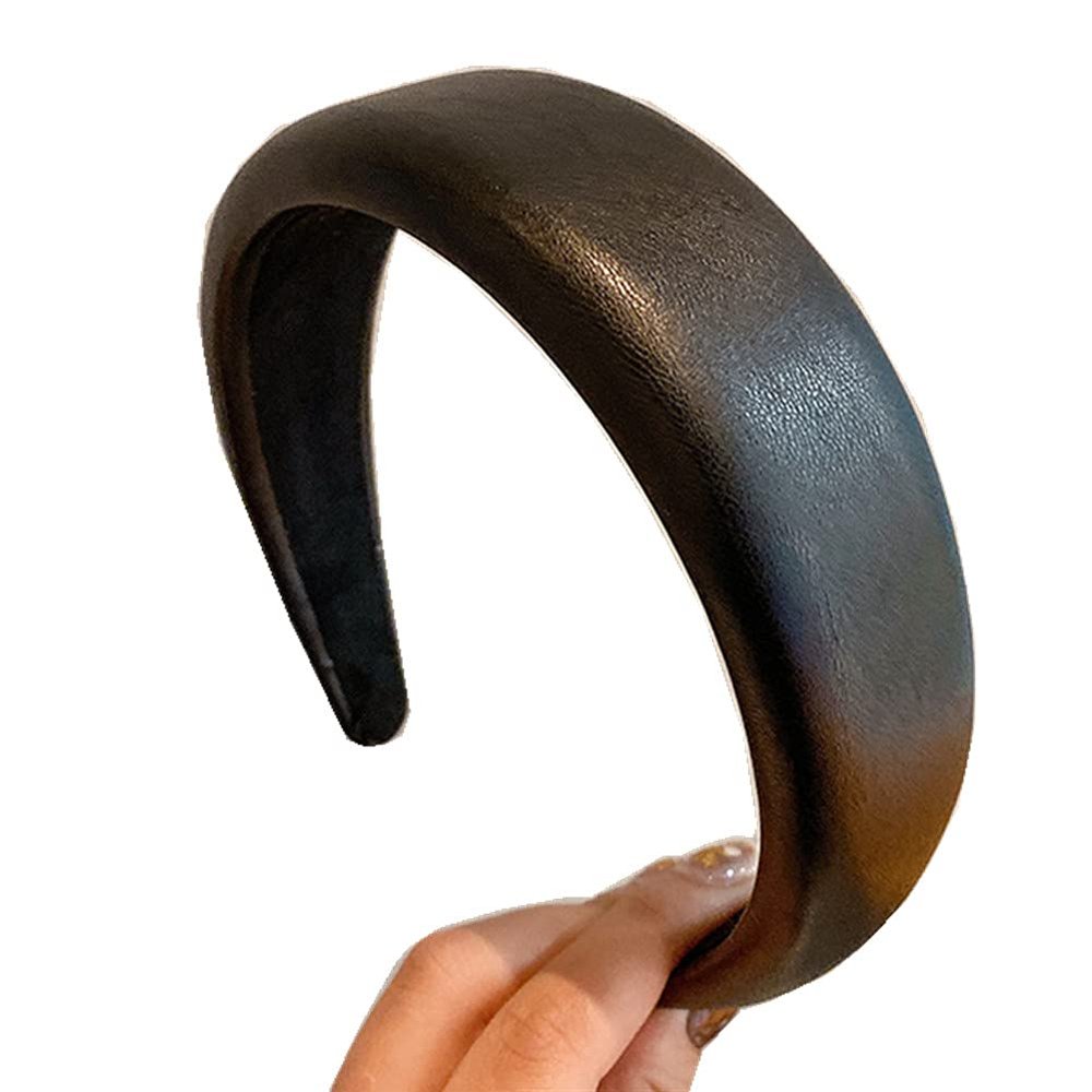 ShungFun Women Fashion Large Wide Soft Sponge Leather Headbands Antislip Hair Bands Hair Hoop Hair Clasp for Lady Girls Hair Accessories (Black)