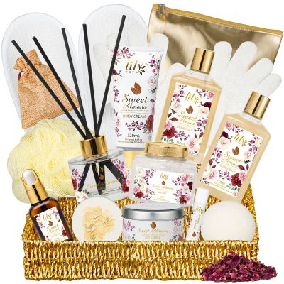 Valentines Day Gifts Spa Gift Basket Set for Women 17-Piece Almond Luxury Spa Gift Set Bath & Body Care Kit with Shower Gel | Christmas, Mothers Day Gift for Mom, Birthday Gifts for Her, Wife, Mom