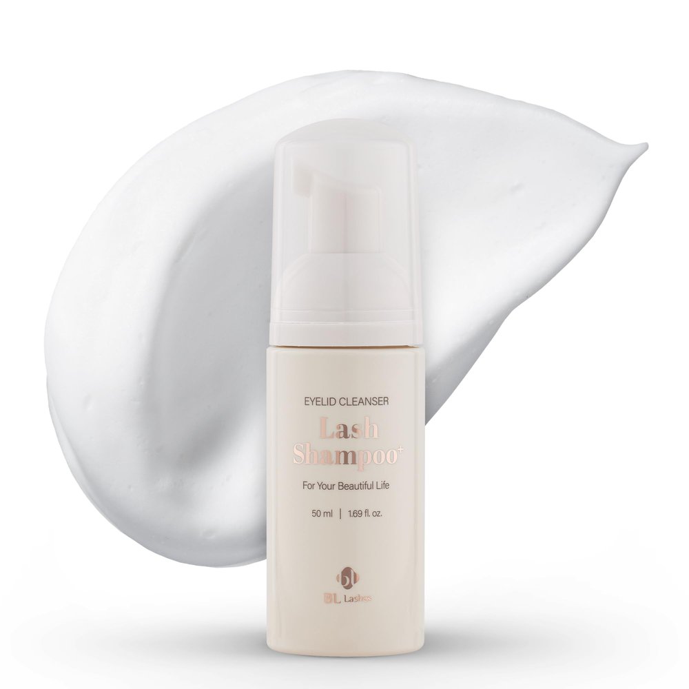 BL Lashes Eyelash Shampoo+ Brush, Eyelid Foaming Cleanser for Natural and Extension Lashes, Gentle Lash Bath and Makeup Remover for Salon and Home (50ml)
