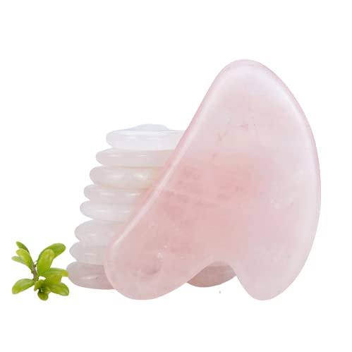 Authentic Gua Sha Jade Stones Asian Owned, GuaSha Facial Tool, Face Body Massage SPA Acupuncture Therapy Trigger Point Treatment (Rose Quartz)