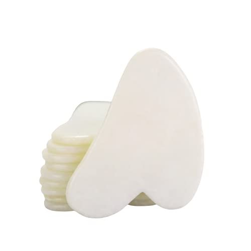 Authentic Gua Sha Jade Stones Asian Owned, GuaSha Facial Tool, Face Body Massage SPA Acupuncture Therapy Trigger Point Treatment (white jade)