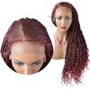 28" Long Curly Braided Lace Front Wigs for Black Women African Curls Ends Cornrow Dutch Micro Box Braiding Wig With Baby Hair Natural Looking Premium Quality Synthetic #T1B/BUG Black Mix Red Color view 1