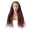 28" Long Curly Braided Lace Front Wigs for Black Women African Curls Ends Cornrow Dutch Micro Box Braiding Wig With Baby Hair Natural Looking Premium Quality Synthetic #T1B/BUG Black Mix Red Color view 2