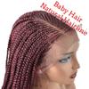 28" Long Curly Braided Lace Front Wigs for Black Women African Curls Ends Cornrow Dutch Micro Box Braiding Wig With Baby Hair Natural Looking Premium Quality Synthetic #T1B/BUG Black Mix Red Color view 3