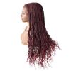 28" Long Curly Braided Lace Front Wigs for Black Women African Curls Ends Cornrow Dutch Micro Box Braiding Wig With Baby Hair Natural Looking Premium Quality Synthetic #T1B/BUG Black Mix Red Color view 4
