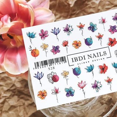 IBDI Flower Nail Decals / Sliders #528 for Manicure or Pedicure, Decal for Nails, Slider for Manicures and Pedicures, Nail Art