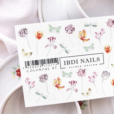 IBDI Flower Nail Decals / Sliders #Colorful 87 for Manicure or Pedicure, Decal for Nails, Slider for Manicures and Pedicures, Nail Art
