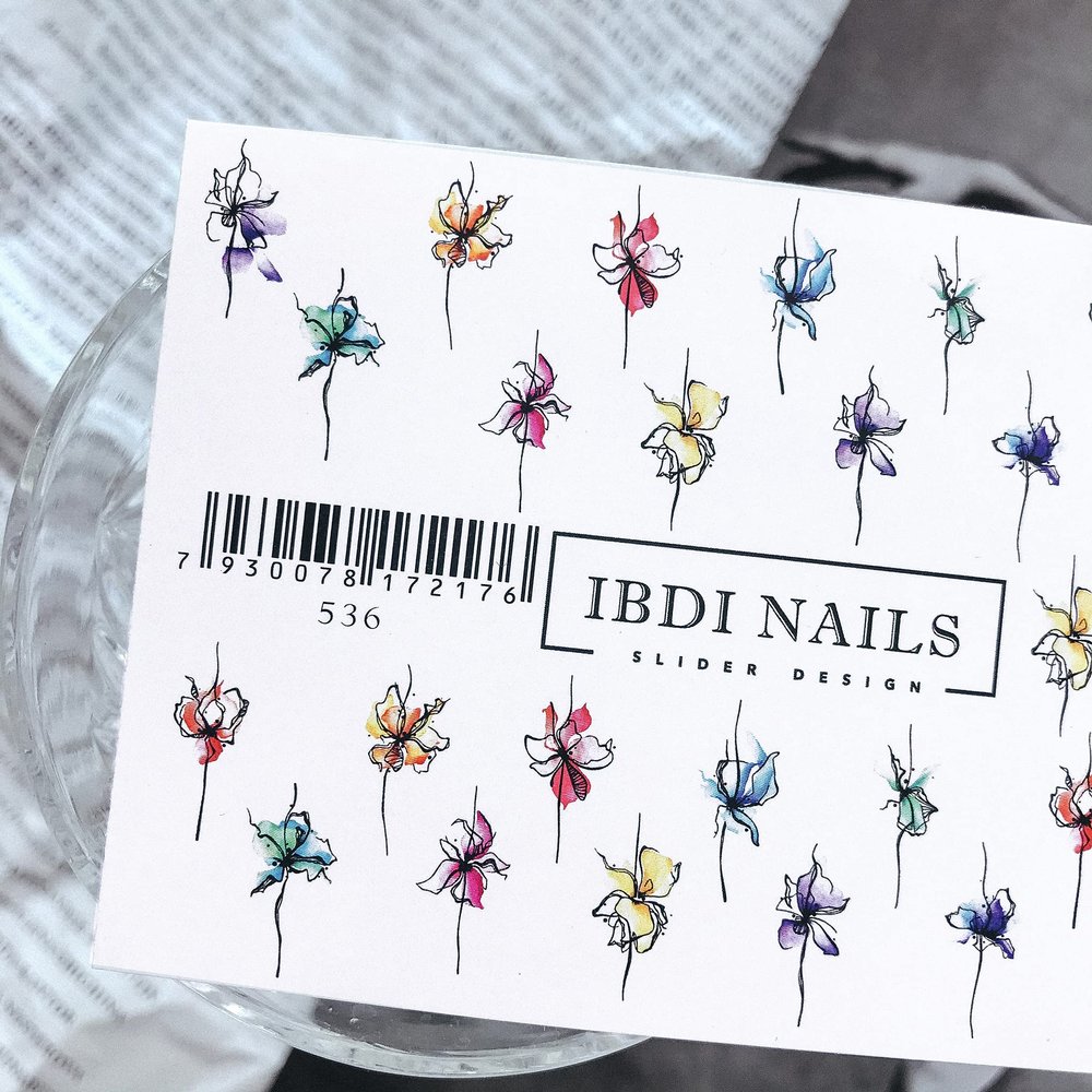 IBDI Flower Nail Decals / Sliders #536 for Manicure or Pedicure, Decal for Nails, Slider for Manicures and Pedicures, Nail Art