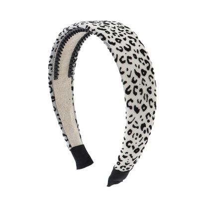 1.5 Inch Padded Headband with Velour Leopard Print - Cream