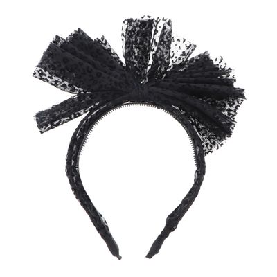 Motique Accessories Tulle Bow Headband with Velvet Leopard Print - Black