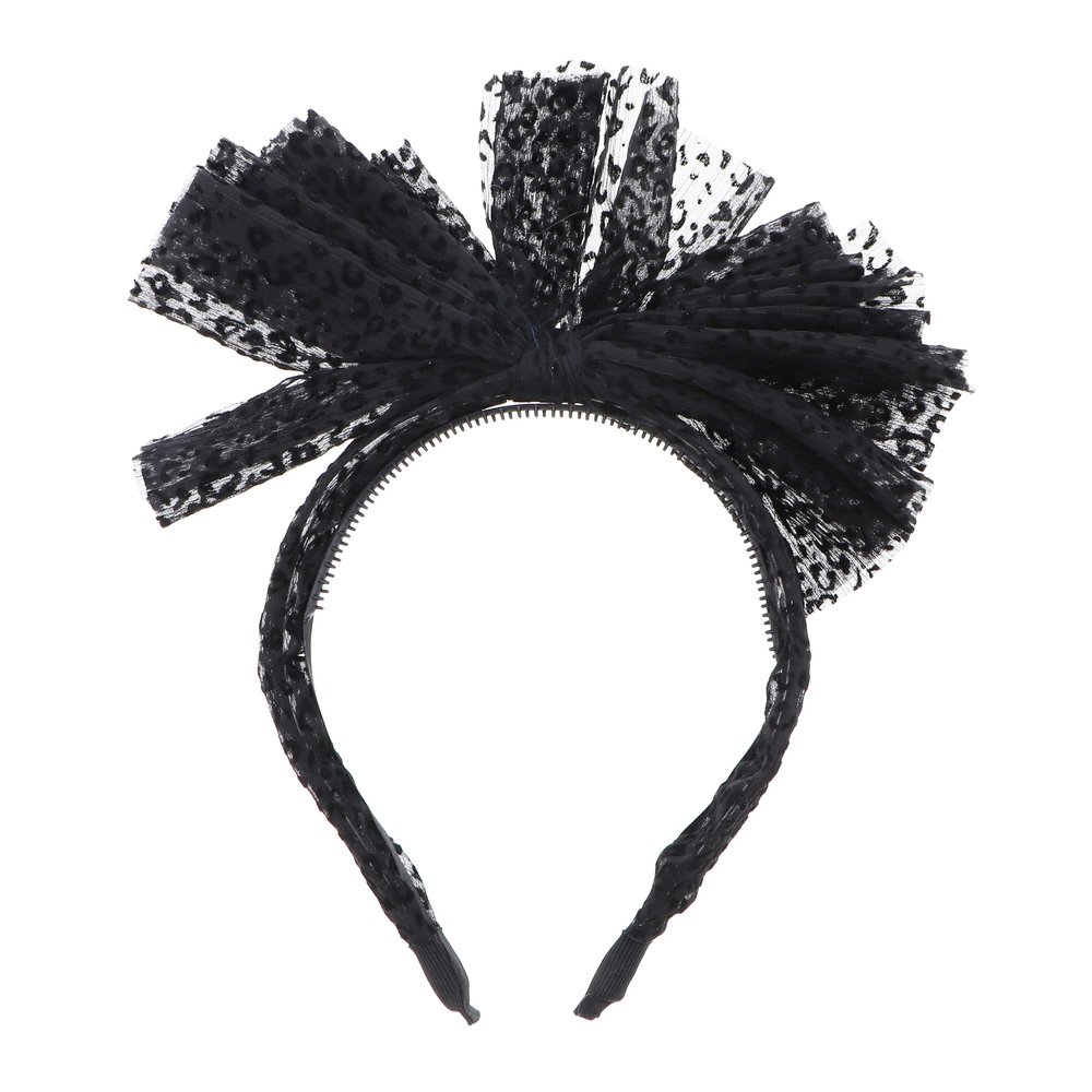 Motique Accessories Tulle Bow Headband with Velvet Leopard Print - Black