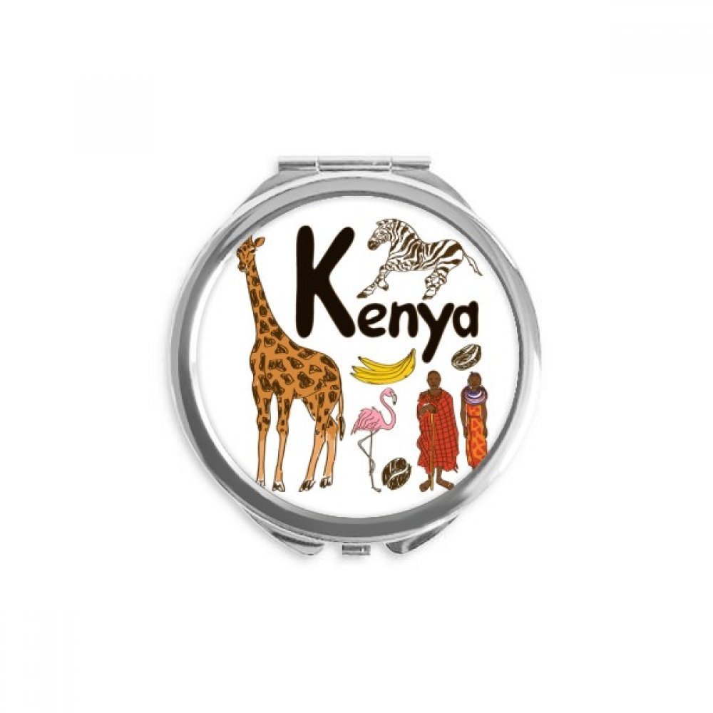 Kenya National symbol Landmark Pattern Hand Compact Mirror Round Portable Pocket Glass