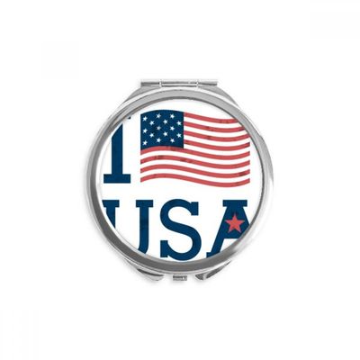 I Love USA America Flag Culture Hand Compact Mirror Round Portable Pocket Glass