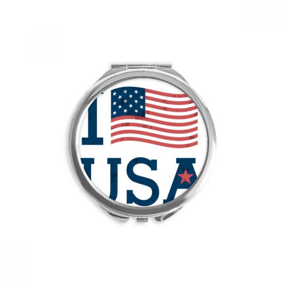 I Love USA America Flag Culture Hand Compact Mirror Round Portable Pocket Glass