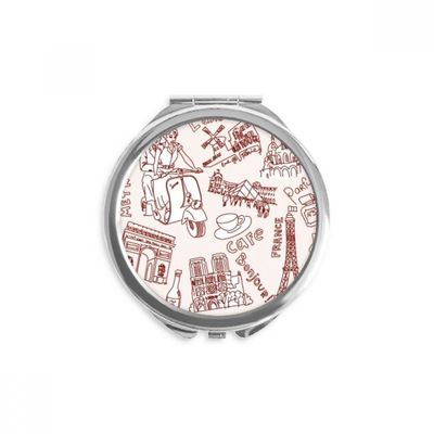 France Triumphal Arch Louvre Eiffel Tower Hand Compact Mirror Round Portable Pocket Glass