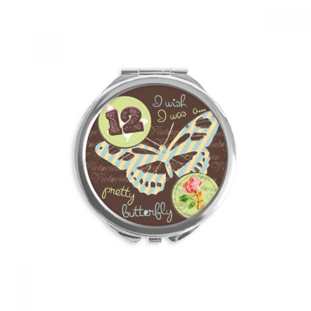 Stamps and Butterfly Hand Compact Mirror Round Portable Pocket Glass