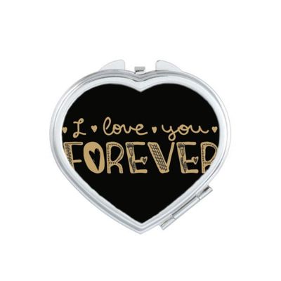 Love You Forever Gold Quote Style Mirror Heart Portable Hand Pocket Makeup