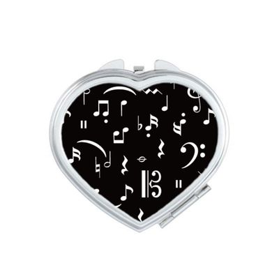White Music Bar And Notes Black Mirror Heart Portable Hand Pocket Makeup